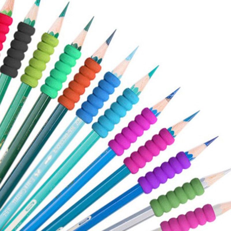 100 Pcs Children Pencil Holder Correction Writing Hold Pen Grip Posture Tool Soft Sponge Writing Posture Corrector Stationery Colorful Pencil Grippers for Left-Handed and Right-Handed Users