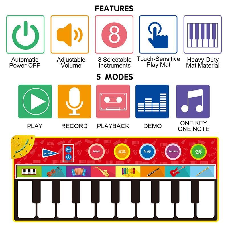 Big Size Music Piano Carpets & 8 Instruments Guitar Accordion Violin Sounds Musical Play Mat Educational Toy For Kids