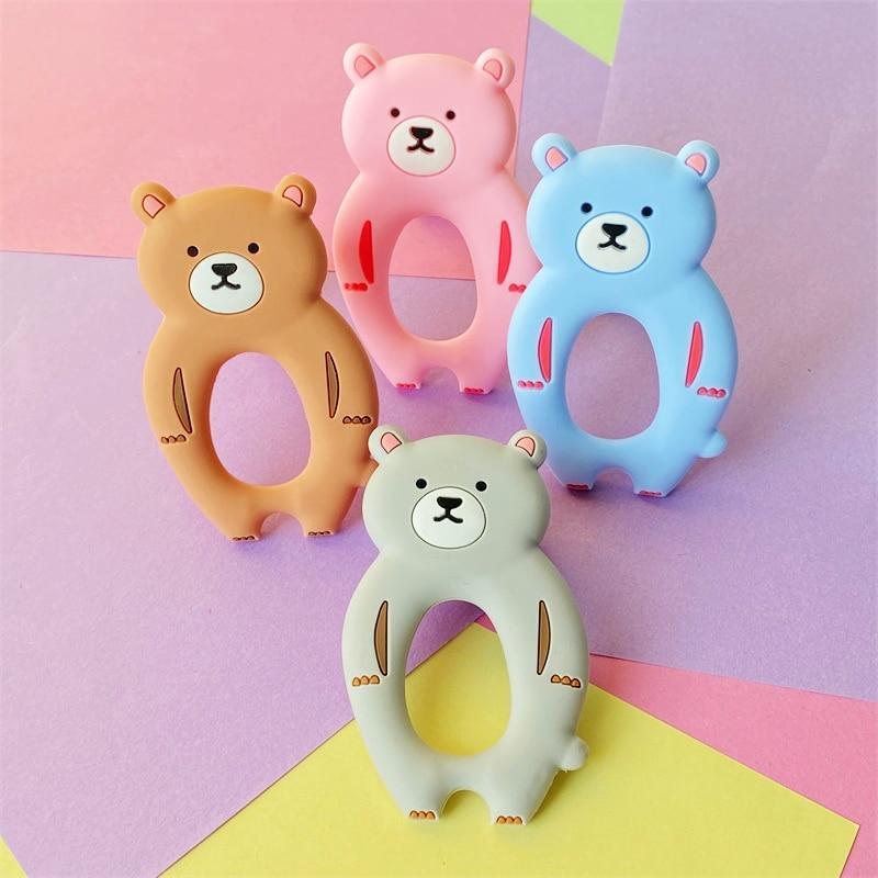 4pcs Bear Silicone Teether Baby Teething Toys Chewable Cartoon Animal Shape Baby Products Nursing Gift