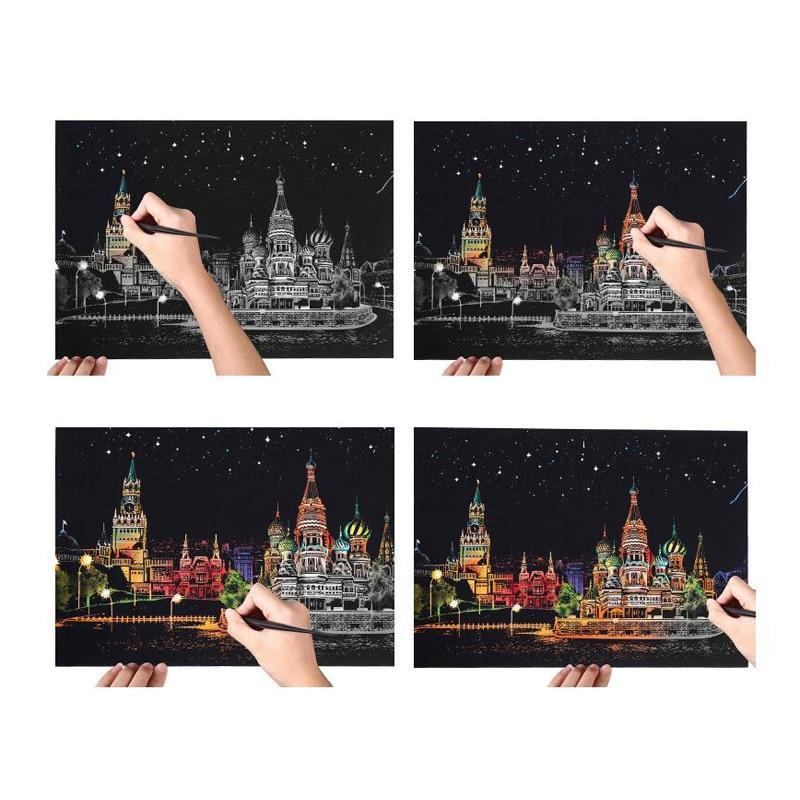 Kids Scratch Paintings Magic Seascape Art Drawings Paper Table Kids Educational Toys Child Birthday Gifts For Boys or Girls