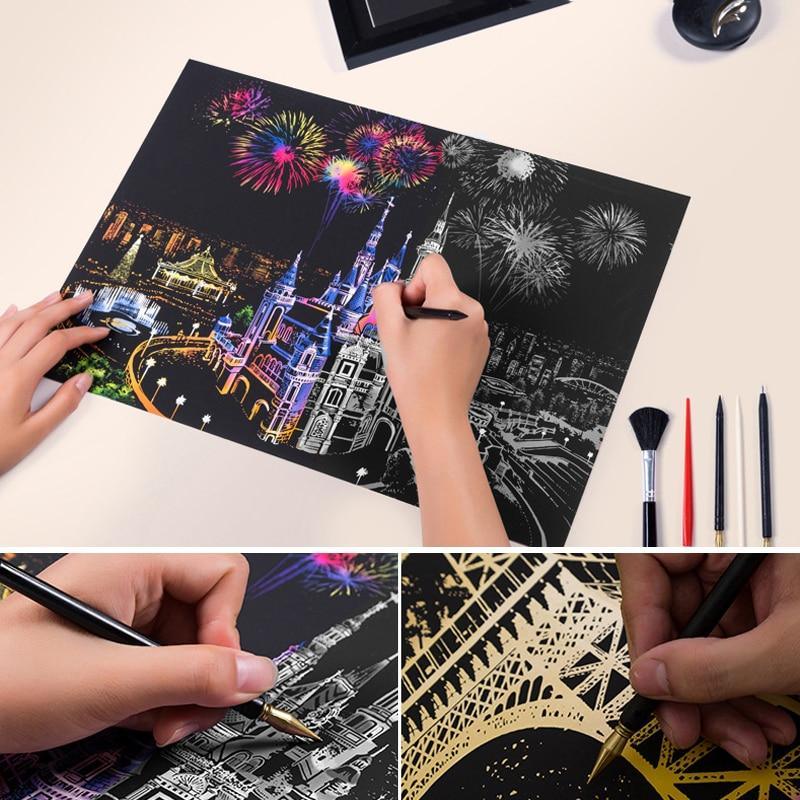 Kids Scratch Paintings Magic Seascape Art Drawings Paper Table Kids Educational Toys Child Birthday Gifts For Boys or Girls