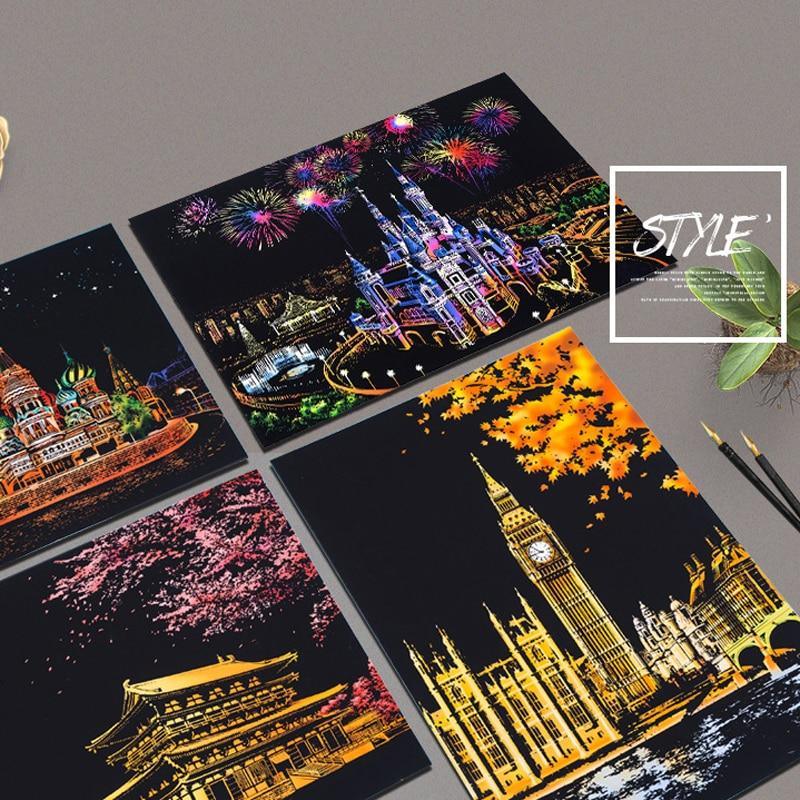 Kids Scratch Paintings Magic Seascape Art Drawings Paper Table Kids Educational Toys Child Birthday Gifts For Boys or Girls