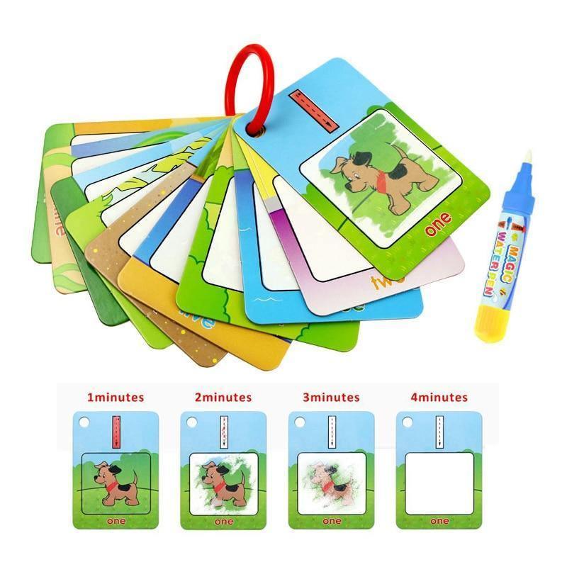 3 Types Water Drawing Learning Card & 1 Magic Pen Coloring Paper Cards Painting Board Educational Toys Drawing Book For For Kids