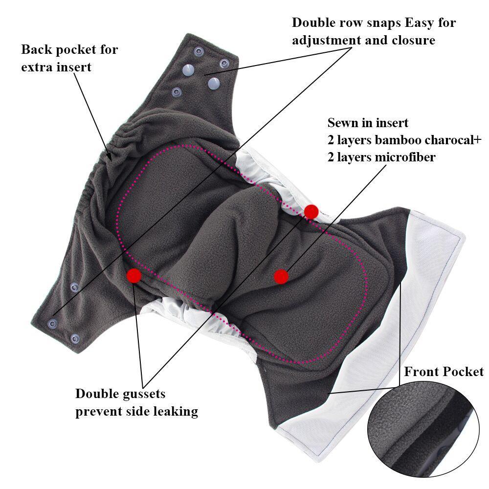 All-In-One Cloth Diaper for Baby Bamboo Charcoal Eco-friendly Baby Cloth Diaper