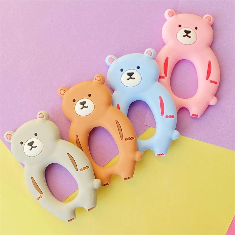 4pcs Bear Silicone Teether Baby Teething Toys Chewable Cartoon Animal Shape Baby Products Nursing Gift