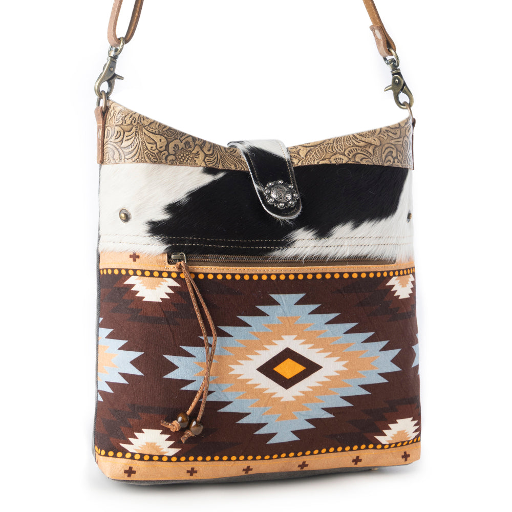 Myra Wovenstone Western shoulder Bag for Women in rust with Aztec detail