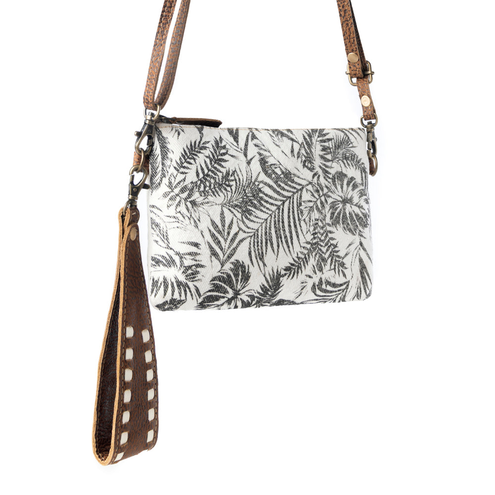 Myra Frondtrail upcycled canvas Belt Bag for Women in ivory with leather detail