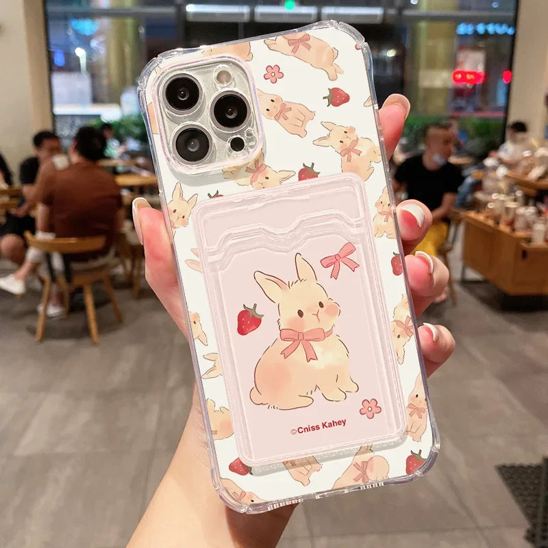 Cute Strawberry Rabbit Card Bag Phone Case