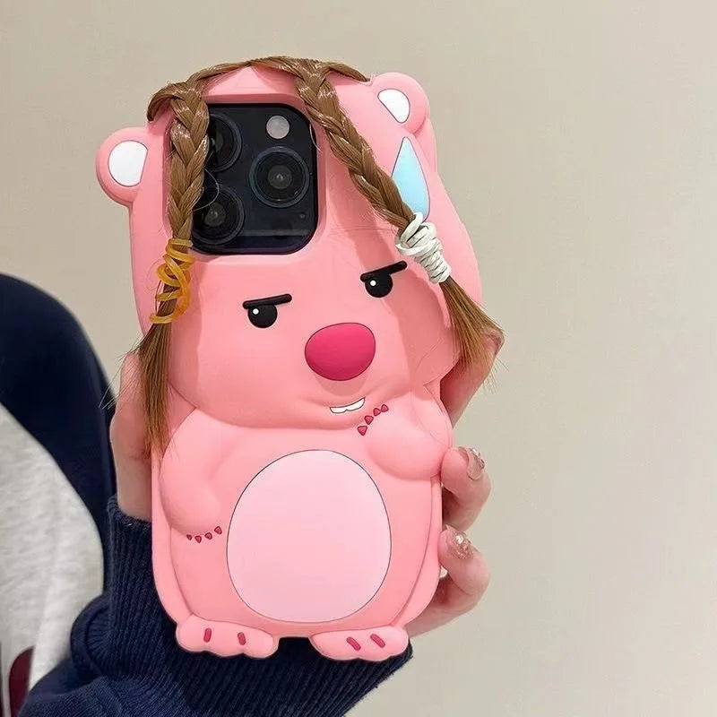 Funny True Braided Hair Loopy Cartoon Silicon Soft Back Phone Case