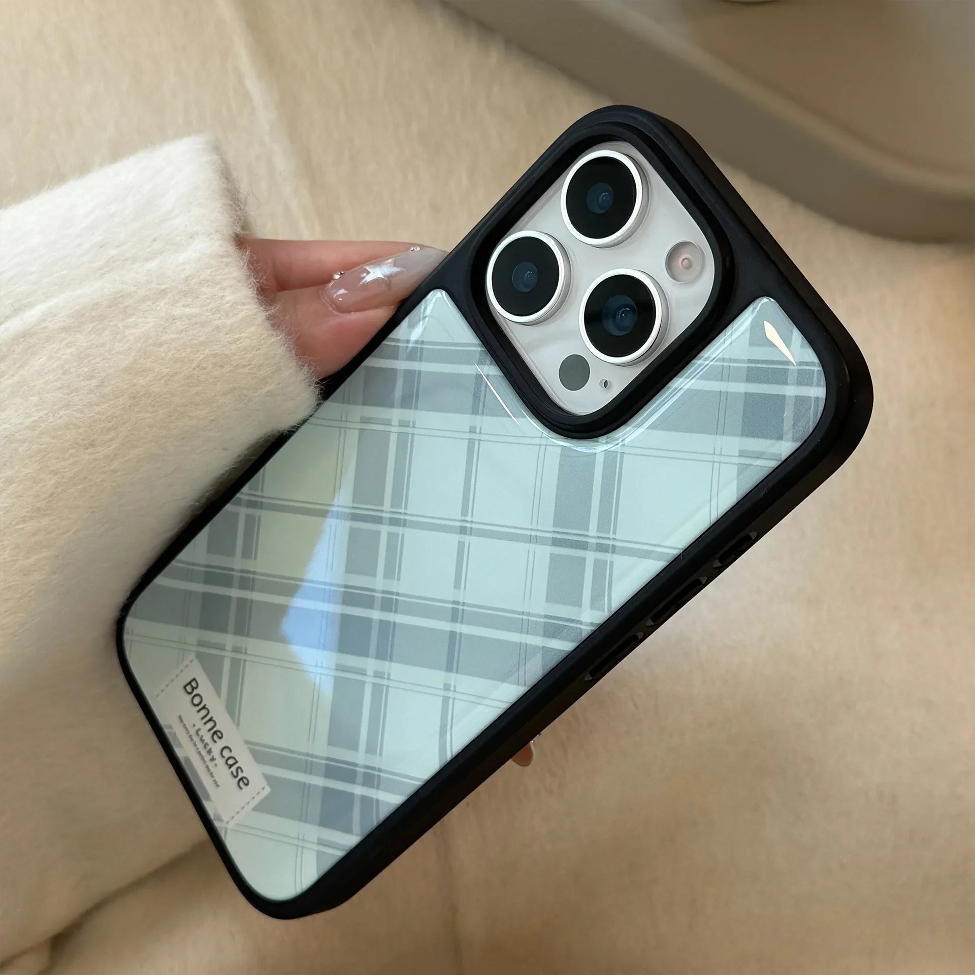 Korean Geometric Checkered Drop Glue Phone Case For iPhone