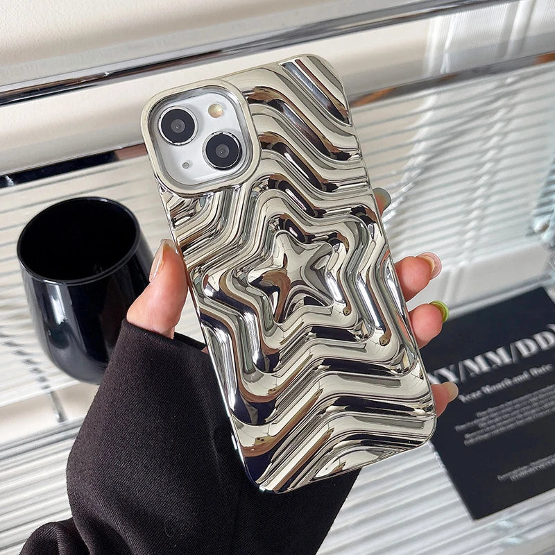 Bling Chromed Silver Gradient Five-pointed Star Phone Case