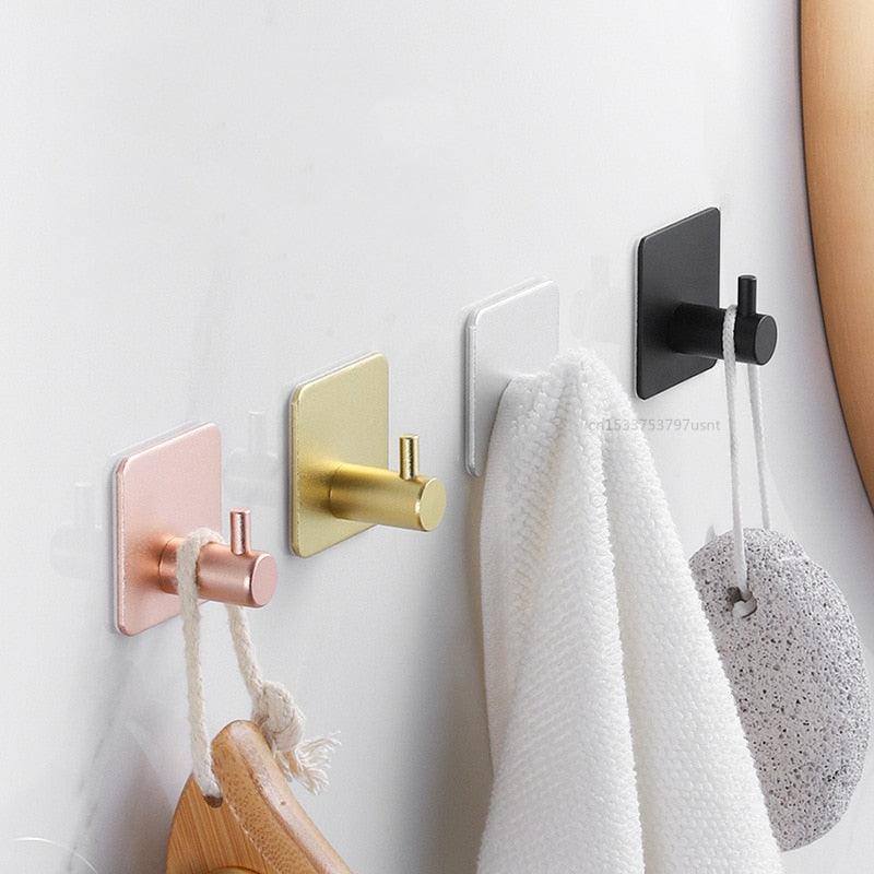Adhesive Wall Hooks Mounted Door Key Cloth Coat Bathroom Robe Hanger Kitchen Hardware Rack Shelf Bag Hook Organizer For Hanging Bathroom Toilet Sticky Hook