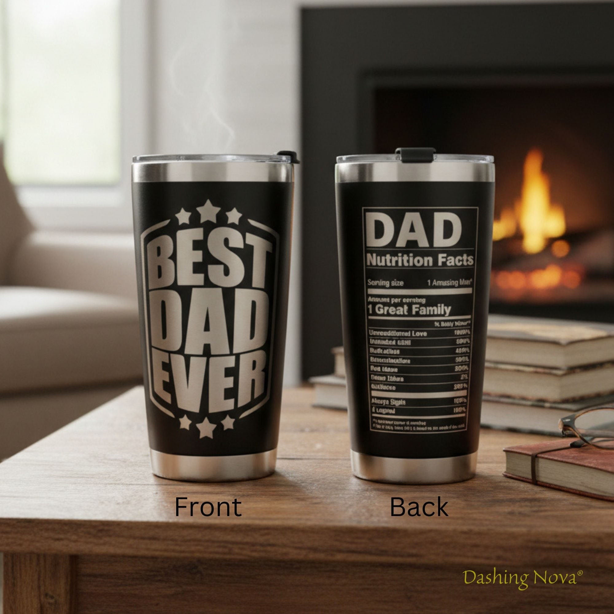 Personalized Best Dad Ever Nutrition Facts Tumbler 20oz Stainless Steel Father's Day Gift