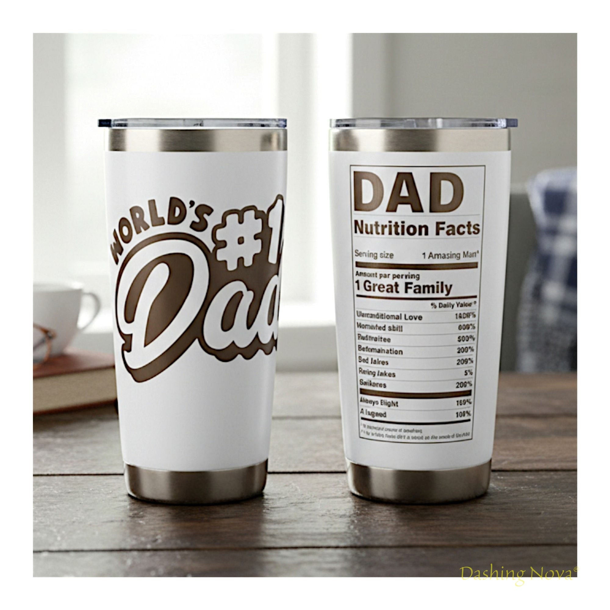 Personalized Best Dad Ever Nutrition Facts Tumbler 20oz Stainless Steel Father's Day Gift
