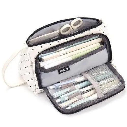 Big Storage Large Capacity Pencil Case Kids Pencil Bag For Students Vintage Grid Print Fabric Stationary Bag School Supply