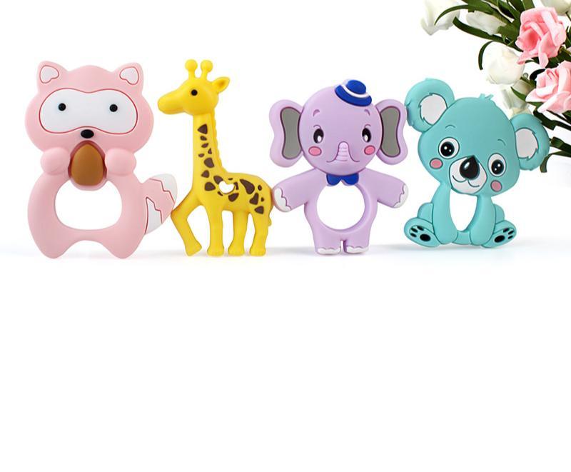 2pcs Cartoon Baby Teether Animal Silicone Teether Raccoon Elephant Koala Giraffe Baby Teething Toys Accessories Perfect Toy For Kids