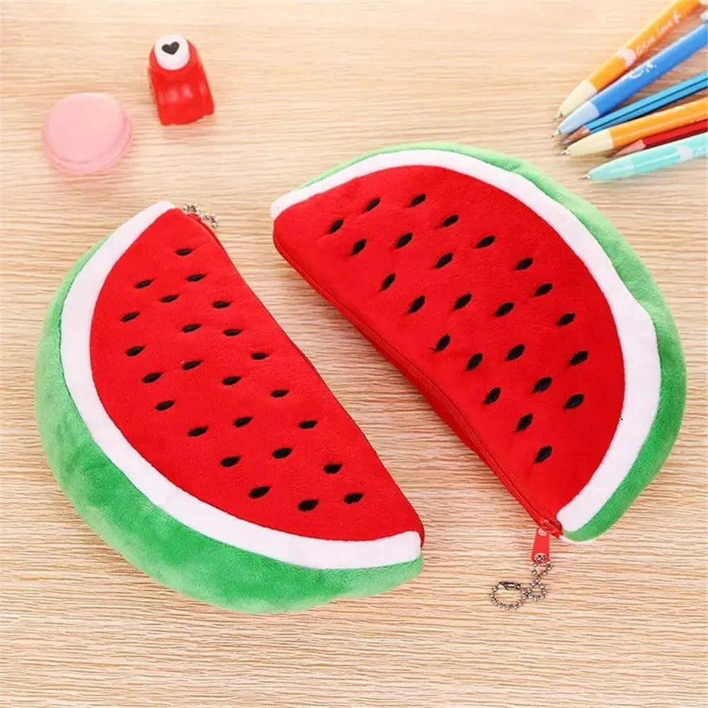 Colorful Watermelon Shaped Plush Soft Students Pencil Case Makeup Pouch Cute Design