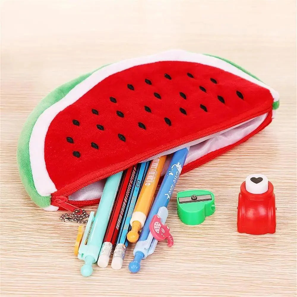 Colorful Watermelon Shaped Plush Soft Students Pencil Case Makeup Pouch Cute Design