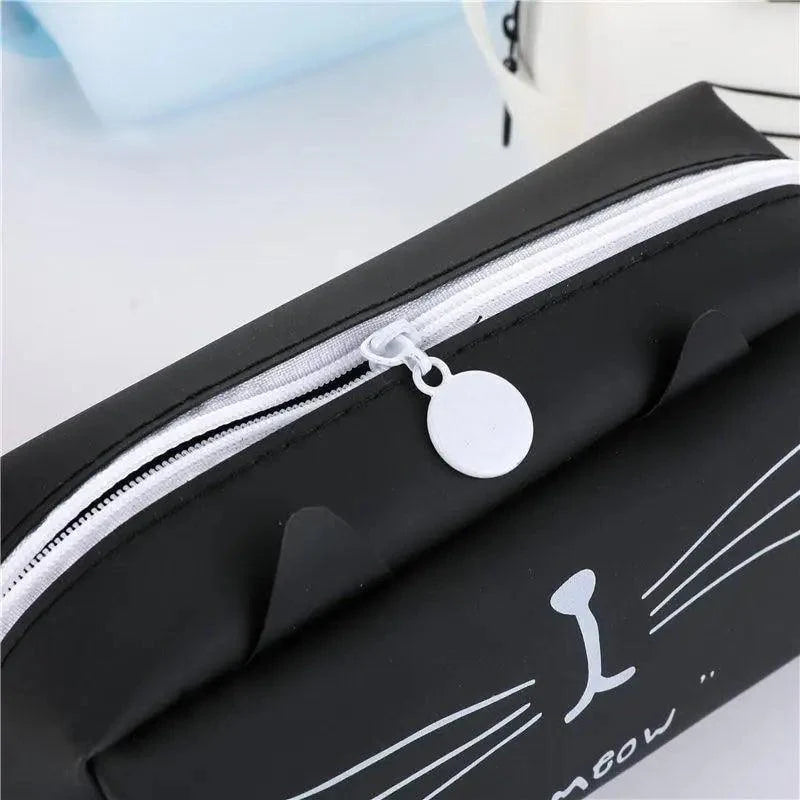 Creative Leather Black Large Capacity Pencil Pouch For Students Unique Colors Stationery Office Pencil Cases