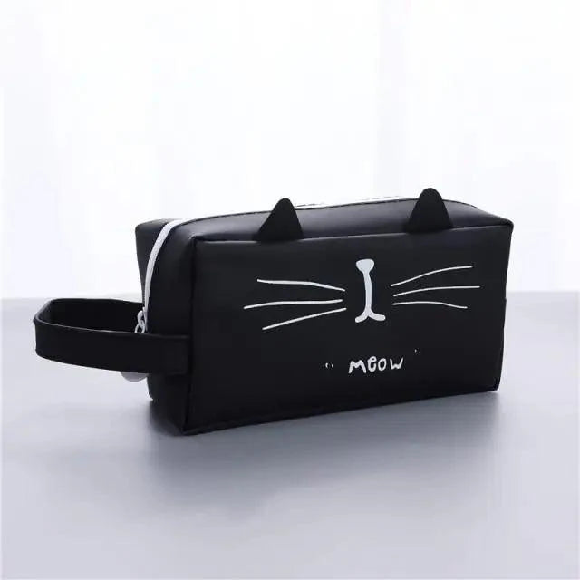 Creative Leather Black Large Capacity Pencil Pouch For Students Unique Colors Stationery Office Pencil Cases