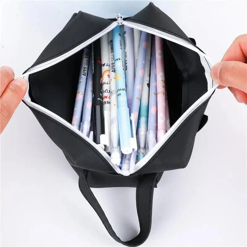 Creative Leather Black Large Capacity Pencil Pouch For Students Unique Colors Stationery Office Pencil Cases
