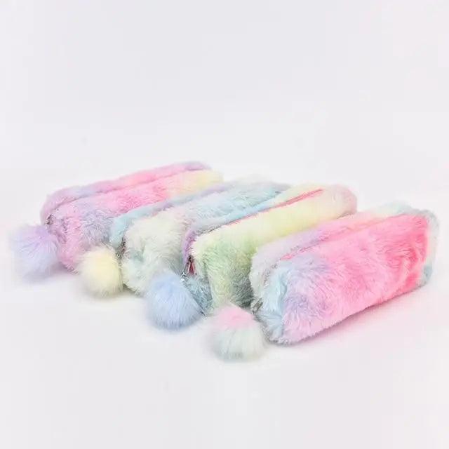 Cute Candy Color Creative Plush Students Pencil Case Soft Stationery Large Capacity Pouch For Girls