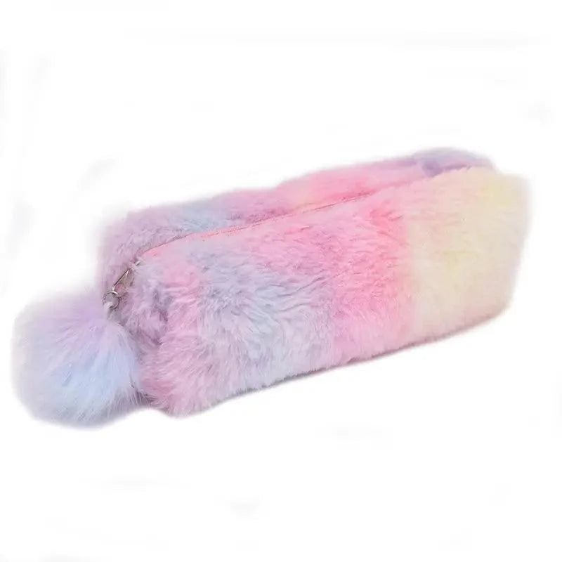 Cute Candy Color Creative Plush Students Pencil Case Soft Stationery Large Capacity Pouch For Girls