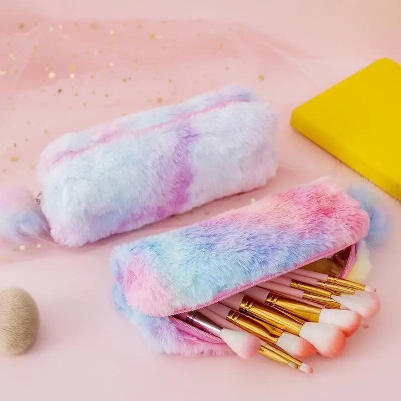 Cute Candy Color Creative Plush Students Pencil Case Soft Stationery Large Capacity Pouch For Girls