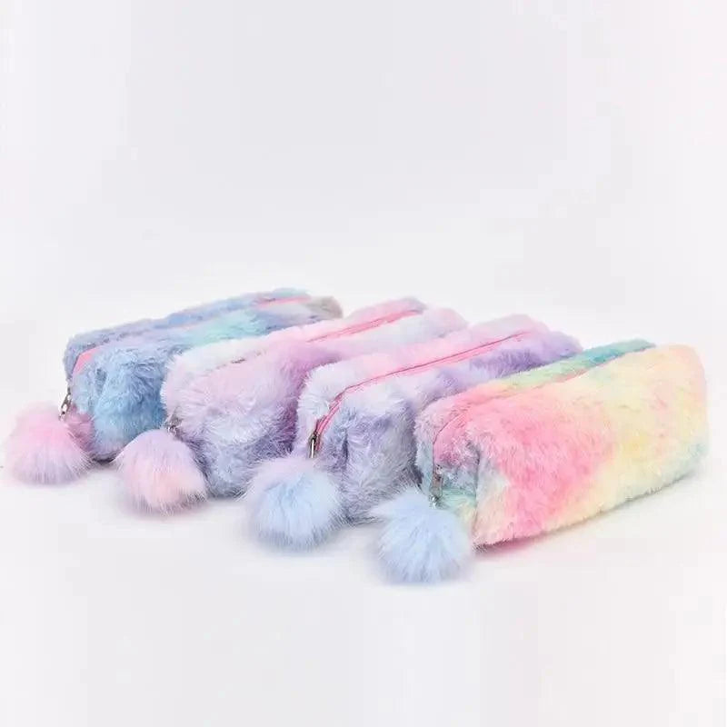 Cute Candy Color Creative Plush Students Pencil Case Soft Stationery Large Capacity Pouch For Girls