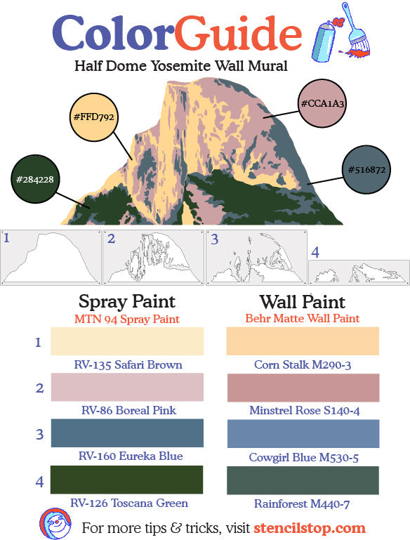 Half Dome Yosemite Wall Mural Stencil Set