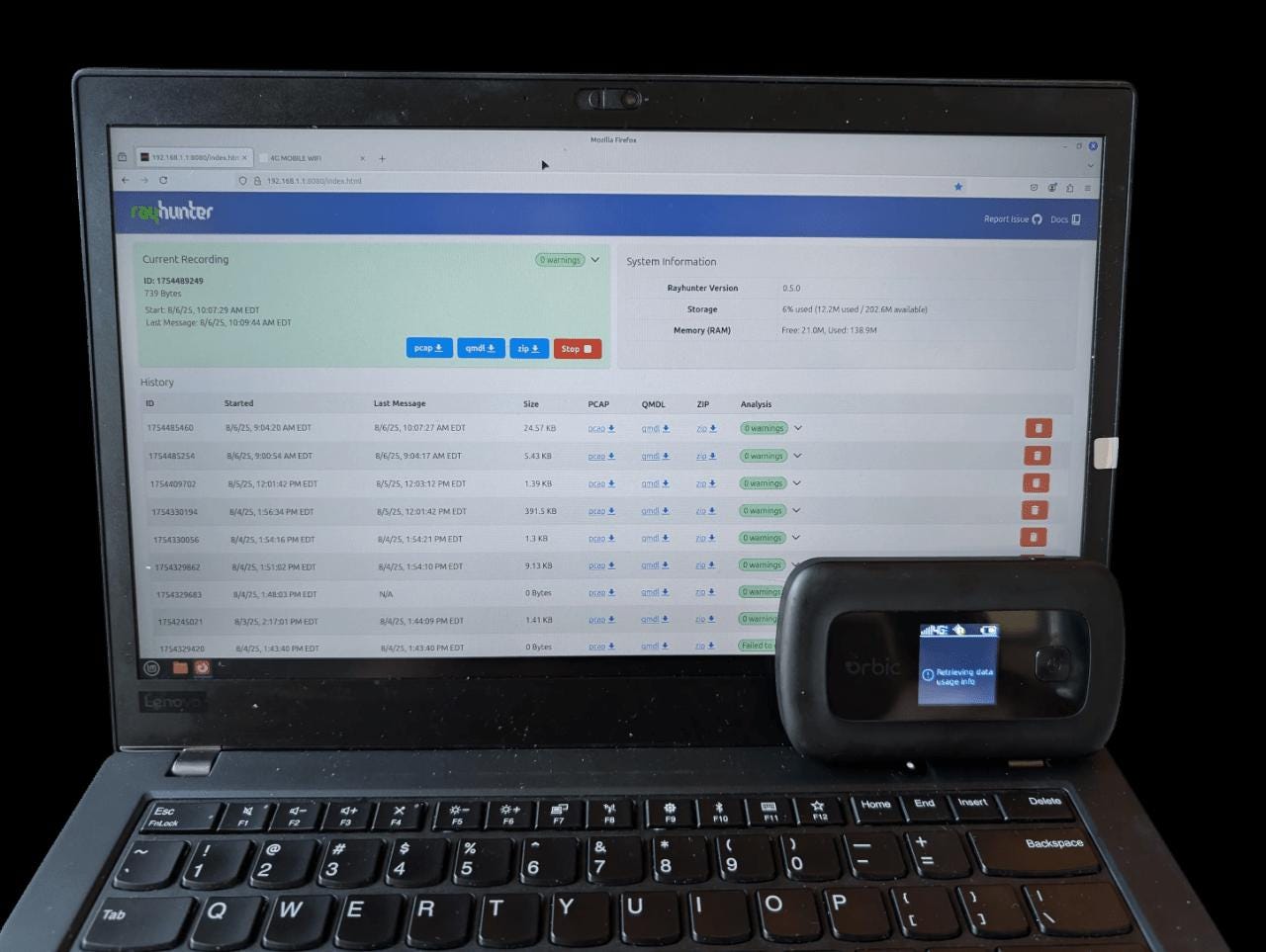 RayHunter IMSI Catcher & Stingray Detector - Orbic RC400L Mobile Hotspot