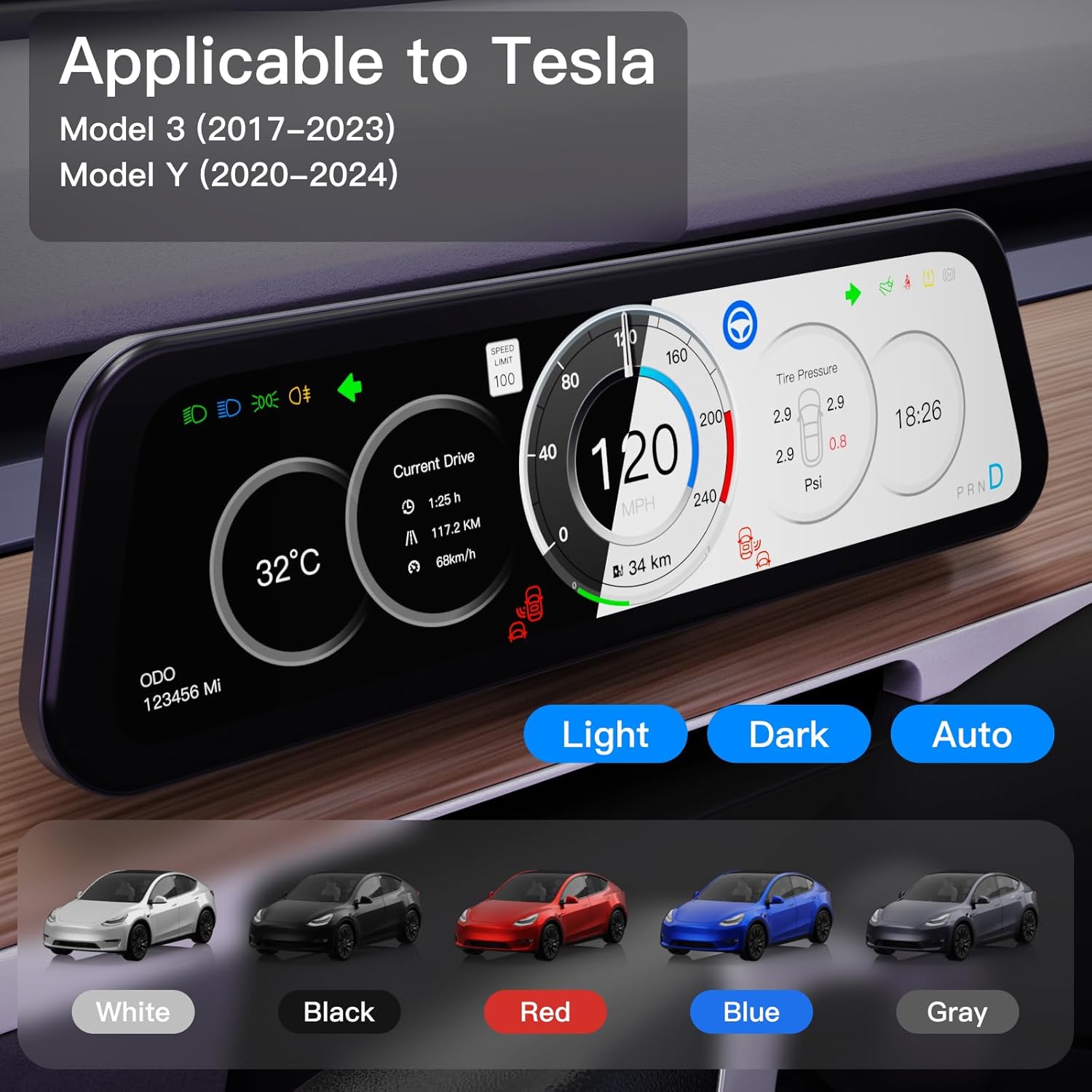 TESERY 9.6 Inch Instrument Cluster Dashboard Display for Model 3 / Y