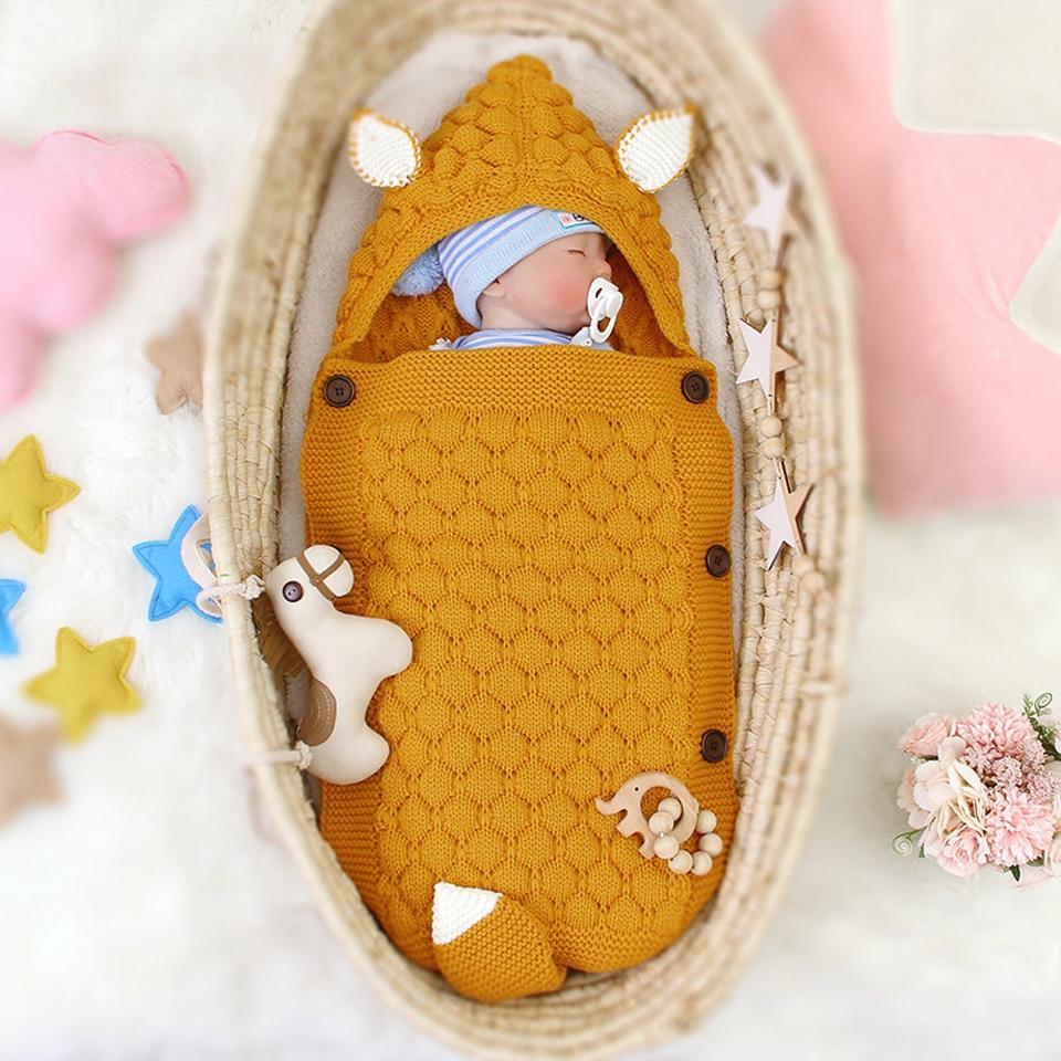 Stevvex Knitted Newborn Baby Blanket Baby Sleeping Bags Stroller Bedding Warm Swaddle Wrap