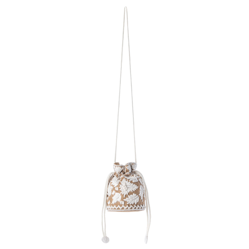 Myra Honey Vine Western Bucket Bag for Women in Jute with embroidered detail