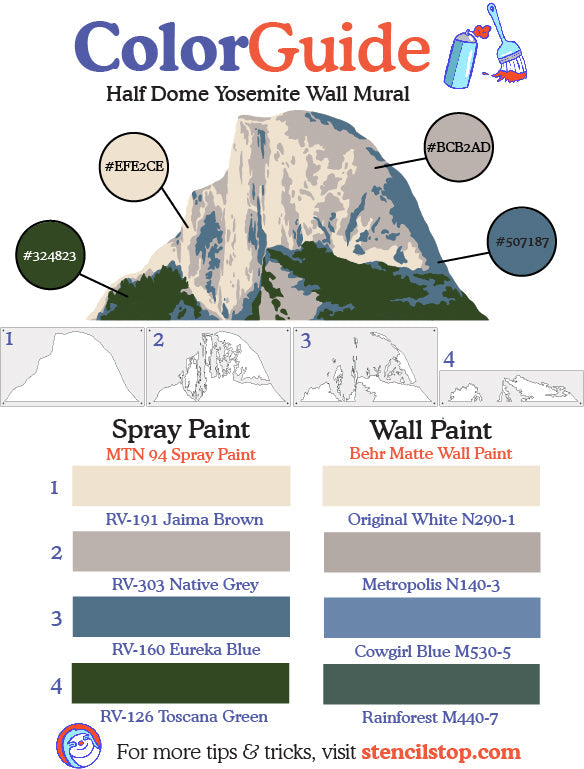 Half Dome Yosemite Wall Mural Stencil Set